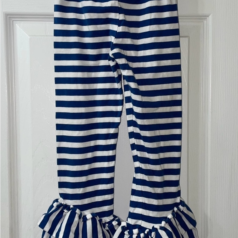 Remington Road Navy White Striped Ruffle Bell Bottom Icing Leggings Pants 4T/4
